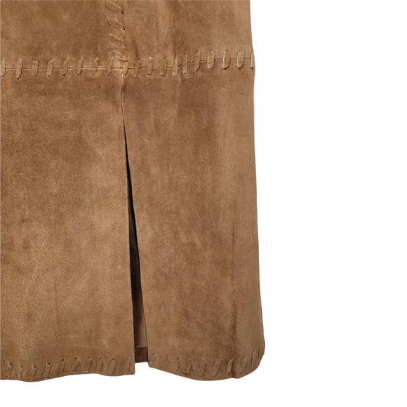 CAMBRIDGE DRY GOODS CO. Suede Honey Tan Long Leather Skirt Size 2 - Picture 2 of 5